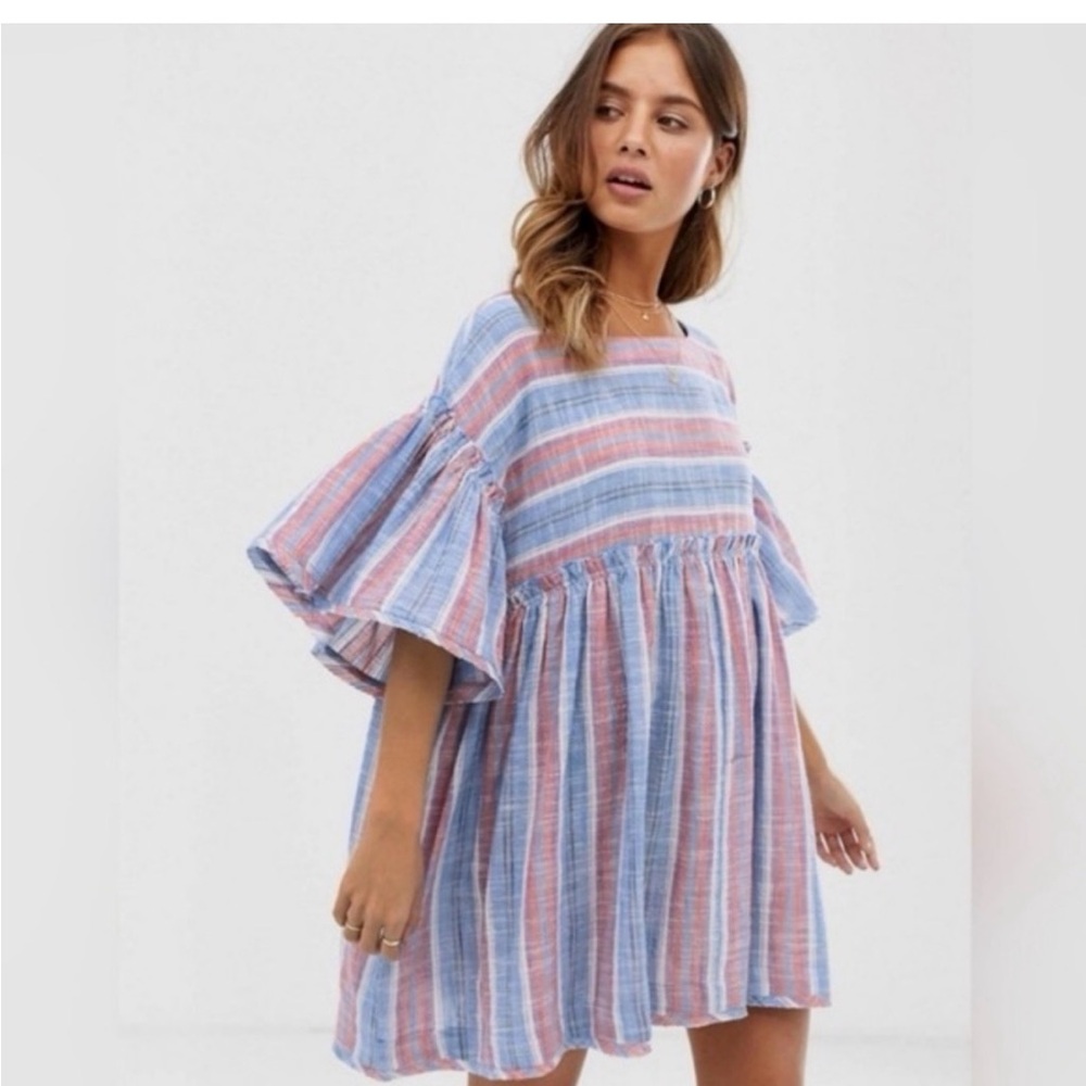 Free People Vibrant Striped Babydoll Mini Dress